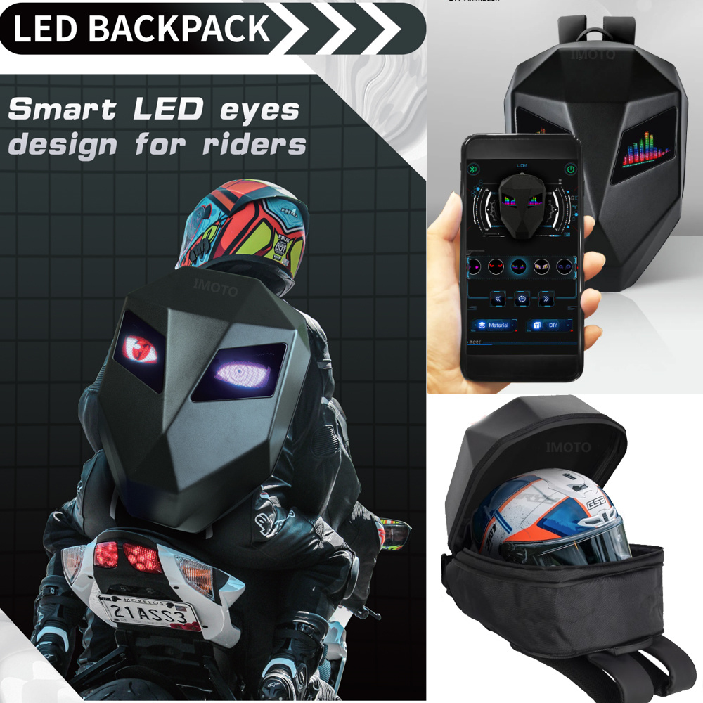 Motorcycle Helmet Backpack Waterproof Led - Zaino da equitazione Knight con occhi